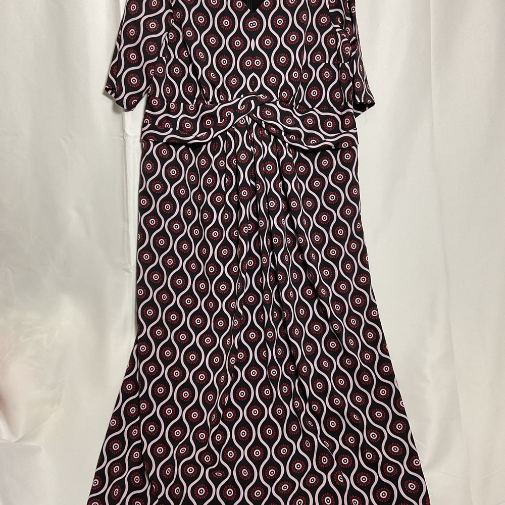 eShakti Soft women’s Black, Red and Pink Tiered Peplum Short Sleeve Dress